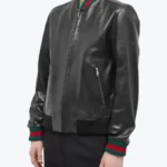 Current Men’s Black Bomber Leather Jacket Front - Rare Jackets