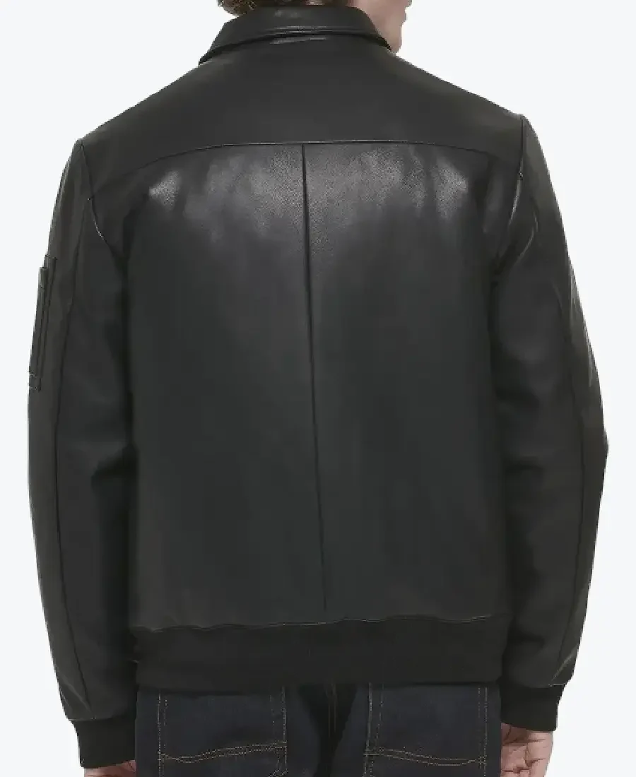 Curtis Men’s Black MA-2 Bomber Leather Jacket Back - Rare Jackets