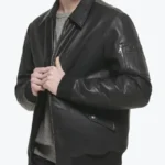 Curtis Men’s Black MA-2 Bomber Leather Jacket front - Rare Jackets
