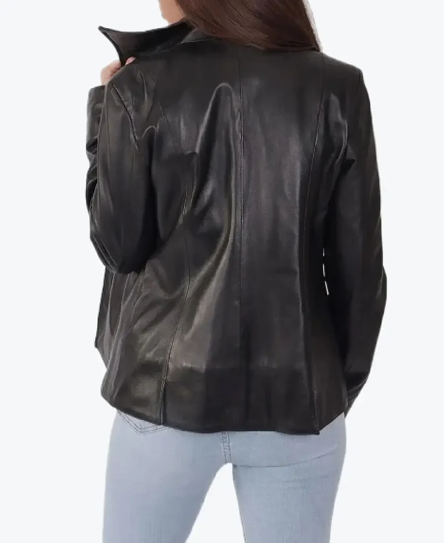 Shop The Women Black Oversized Leather Jacket - Rare Jackets