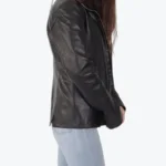 Women Black Oversized Leather Jacket Side - Rare Jackets