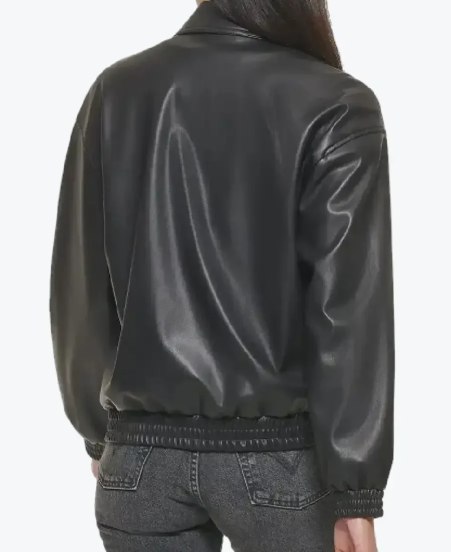 Dana Women’s Black Leather Varsity Jacket Back - Rare Jackets