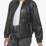 Dana Women’s Black Leather Varsity Jacket Front - Rare Jackets