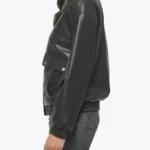 Dana Women’s Black Leather Varsity Jacket Side - Rare Jackets