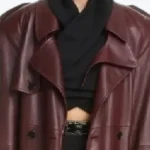 Delicate Kim Burgundy Leather Coat Collar Rare Jacket