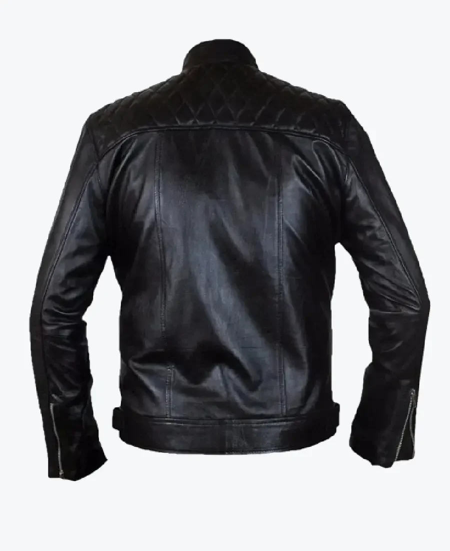 Diamond Chest Quilted Black Leather Jacket Back - Rare Jackets