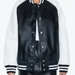 Diana Women’s Black and White Leather Varsity Jacket Front - Rare Jackets