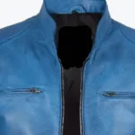 Dodge Blue Cafe Racer Leather Jacket Collar Rare Jacket