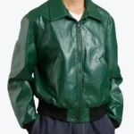 Donald Men’s Distressed Green Bomber Leather Jacket Front - Rare Jackets
