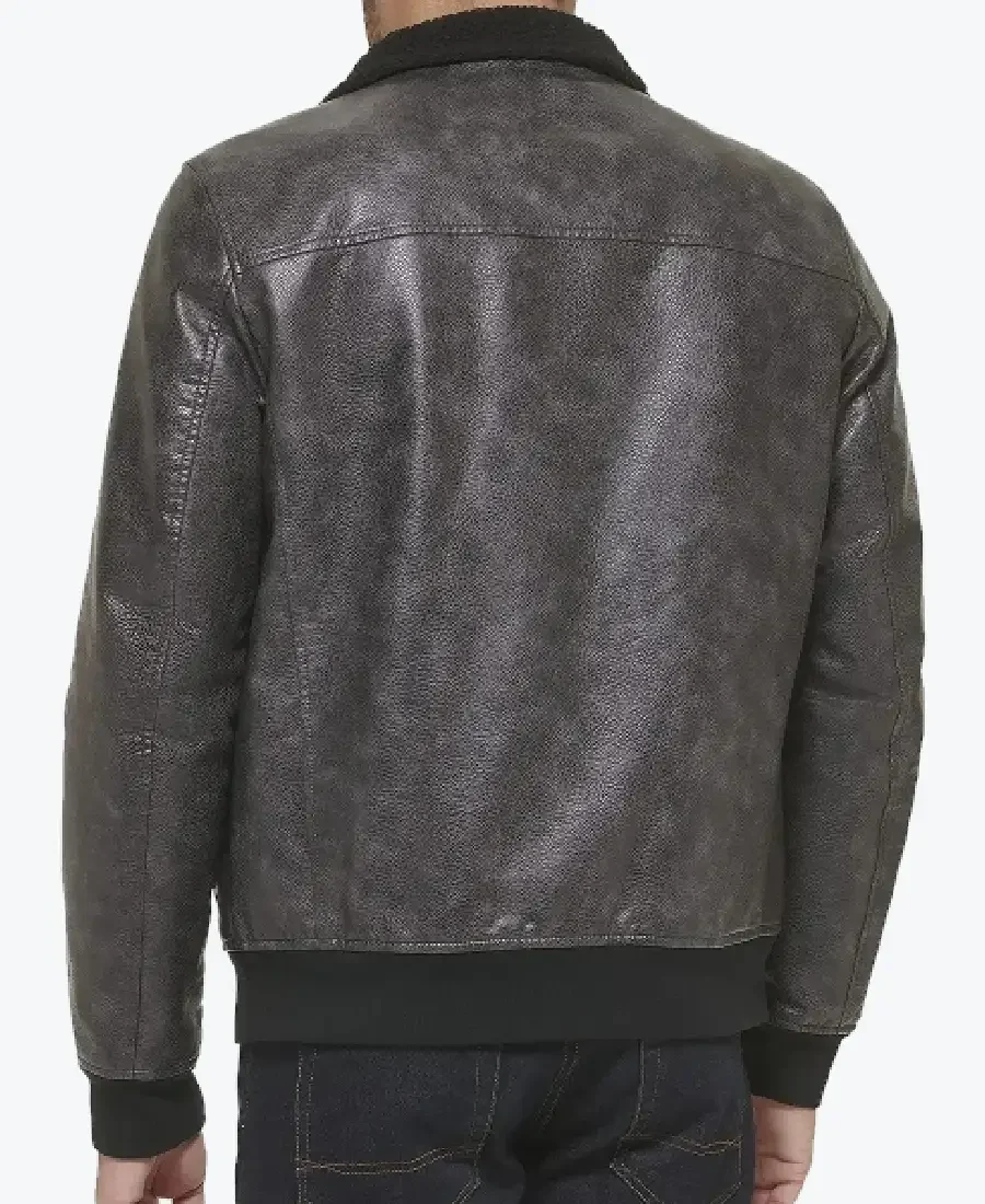 Donald Mens Distressed Grey Bomber Leather Jacket Back - Rare Jackets