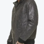 Donald Mens Distressed Grey Bomber Leather Jacket Side - Rare Jackets