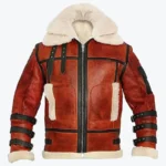 Double Collar B-3 Shearling Red Leather Aviator Jacket