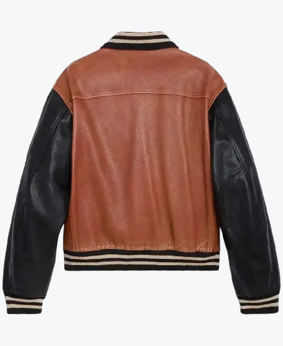 Drake Men’s Brown and Black Leather Varsity Jacket Back - Rare Jackets