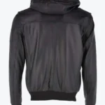 Eddison Mens Black Bomber Hooded Leather Jacket Back - Rare Jackets