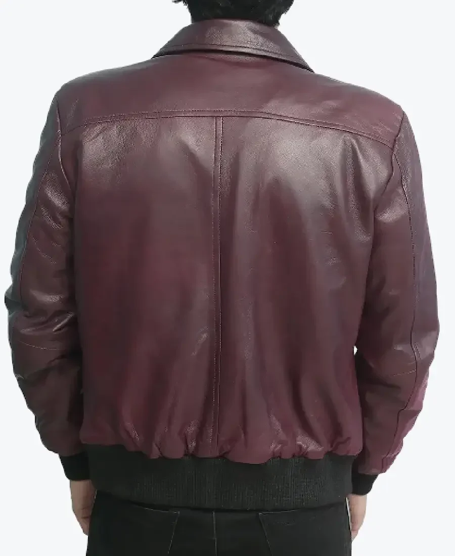 Ernesto Men’s Maroon Genuine Leather Bomber Jacket Back - Rare Jackets