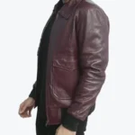 Ernesto Men’s Maroon Genuine Leather Bomber Jacket Side - Rare Jackets
