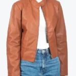 Fannie Women’s Brown Leather Jacket Front - Rare Jackets