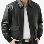 Flight Black A-2 Bomber Aviator Leather Jacket Front - Rare Jackets