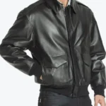 Flight Black A-2 Bomber Aviator Leather Jacket Side - Rare Jackets