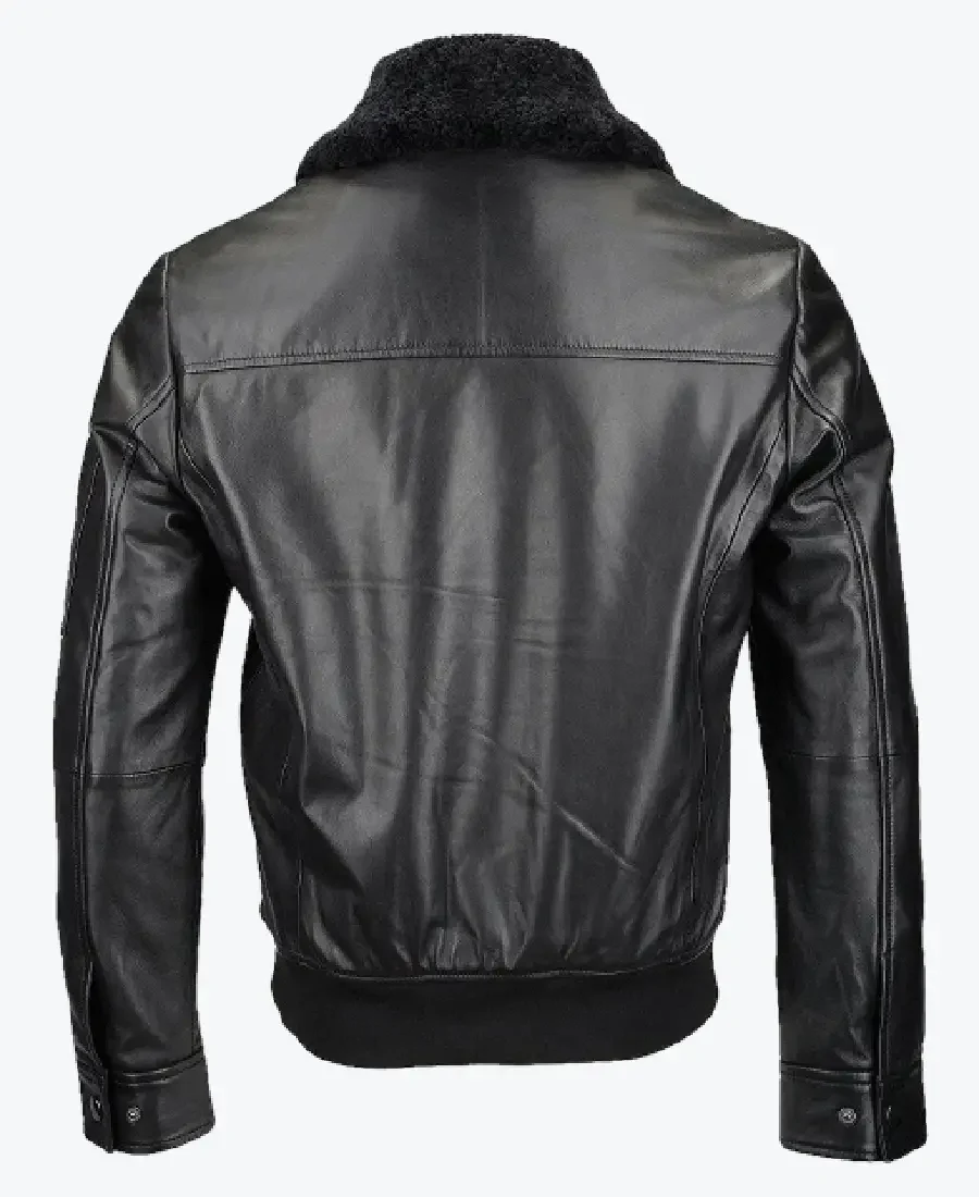 Francis Mens Black Bomber Leather Jacket Back - Rare Jackets
