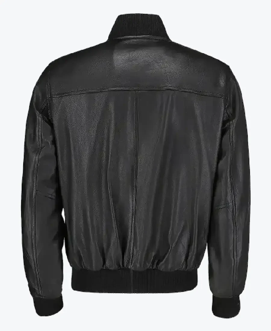Frig Men’s Black Bomber Leather Jacket Back - Rare Jackets