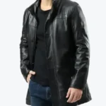 Murphy Men's Real Lambskin Black Leather Car Coat Front - Rare Jackets