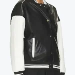 Women’s Black and White Leather Varsity Jacket Side - Rare Jackets