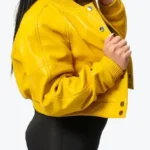 Gina Women’s Yellow Leather Varsity Jacket Side - Rare Jackets