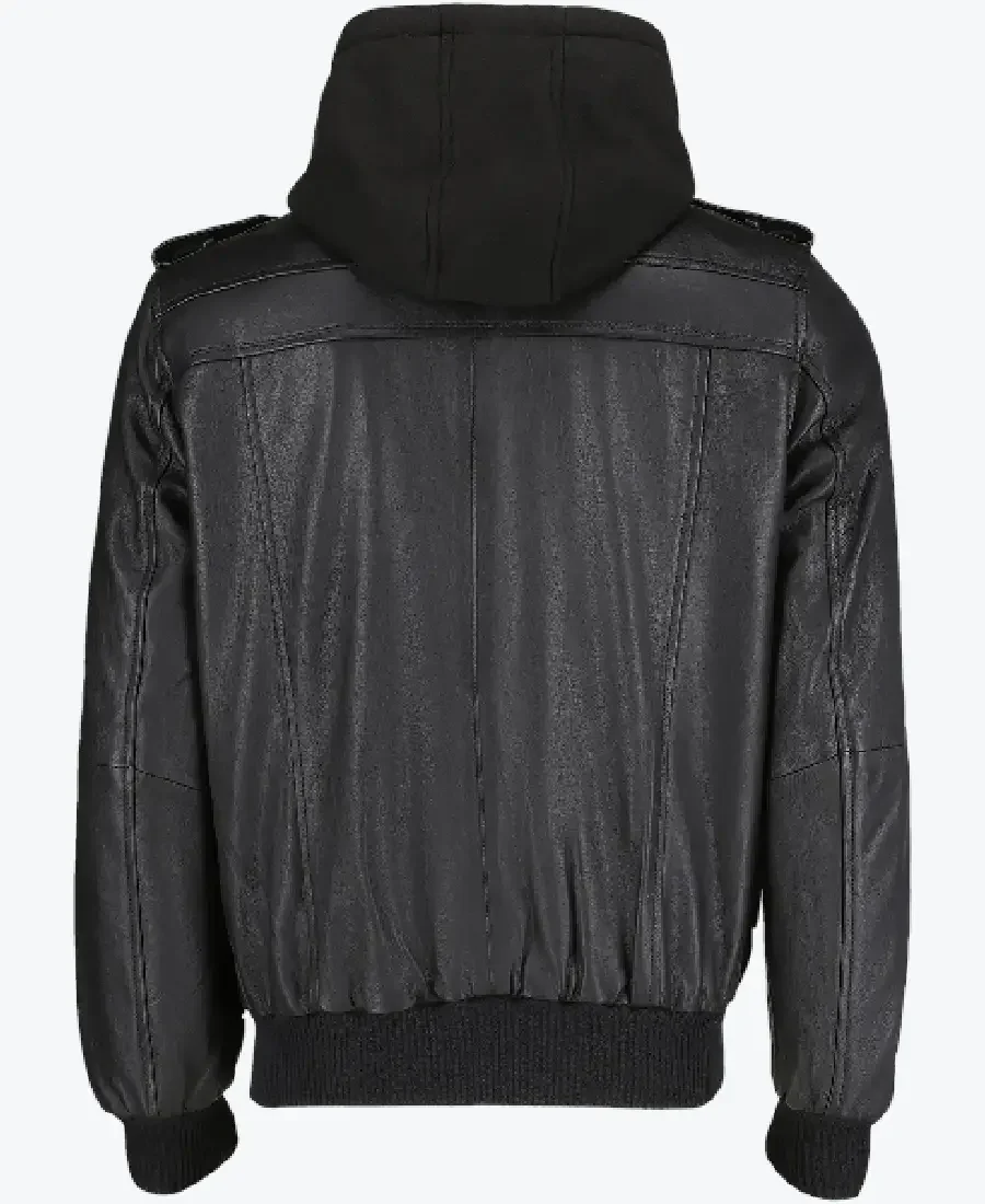 Greg Men’s Black Hooded Leather Jacket Back - Rare Jackets