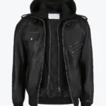Greg Men’s Black Hooded Leather Jacket Front - Rare Jackets