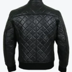 Harrison Mens Black Bomber Quilted Leather Jacket Back - Rare Jackets