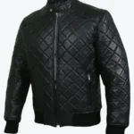 Harrison Mens Black Bomber Quilted Leather Jacket Front - Rare Jackets