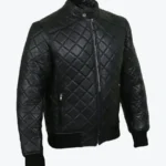 Harrison Mens Black Bomber Quilted Leather Jacket Side - Rare Jackets