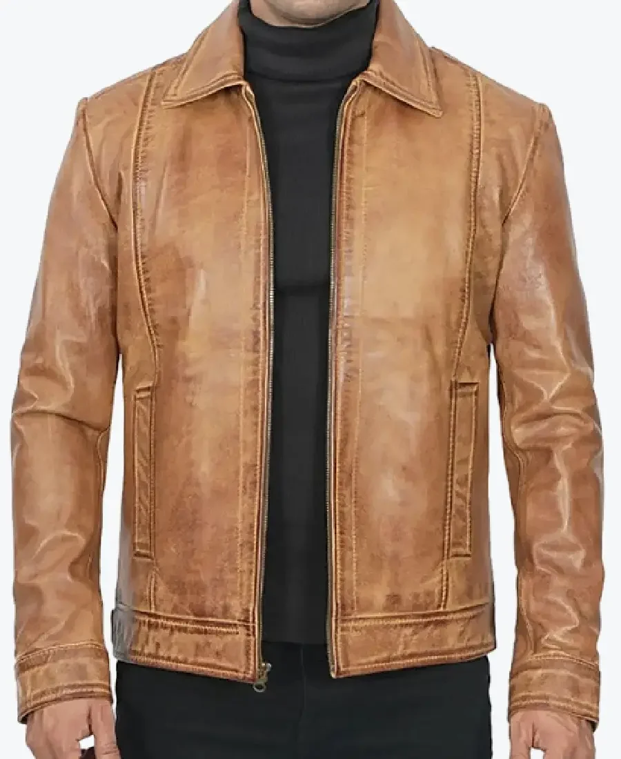Harry Mens Brown Vintage Leather Jacket Front - Rare Jackets