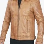 Harry Mens Brown Vintage Leather Jacket Side - Rare Jackets