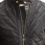 Henry Quilted Black Leather Jacket Collar Rare Jacket