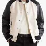Men’s Off-White and Black Leather Varsity Jacket - Rare Jackets