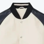 Men’s Off-White and Black Leather Varsity Jacket Collar - Rare Jackets