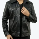 Holland Black Trucker Leather Jacket