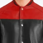 Holt Men’s Black & Red Leather Varsity Jacket Collar