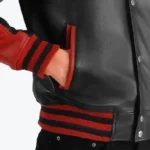 Holt Men’s Black & Red Leather Varsity Jacket Sleeves