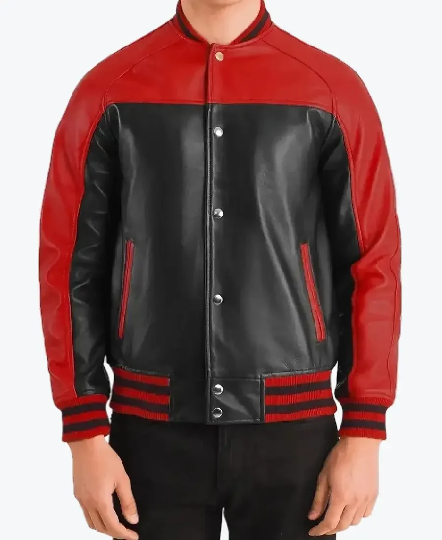 Holt Men’s Black & Red Leather Varsity Jacket