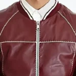 Holt Men’s Maroon Varsity Leather Jacket Collar