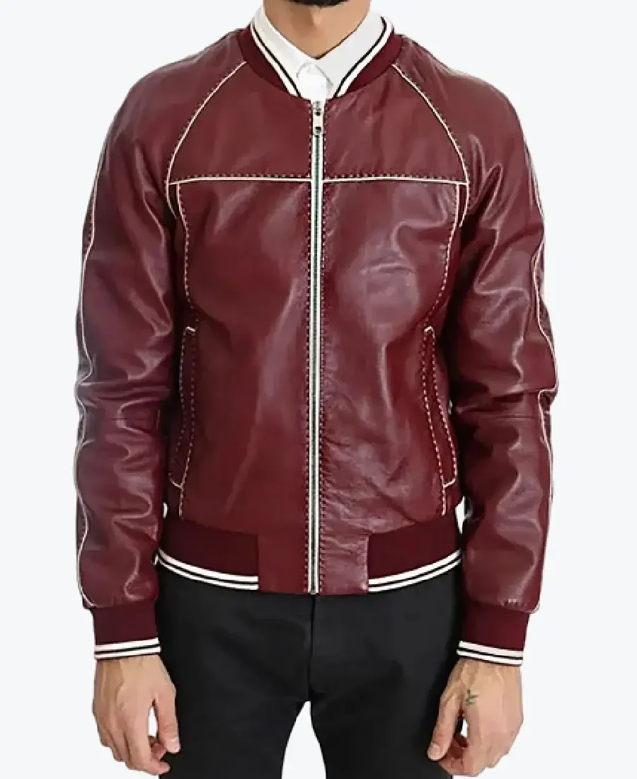 Holt Men’s Maroon Varsity Leather Jacket