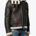 Howell Mens Charcoal Grey Shearling Hooded Jacket Rare Jacket