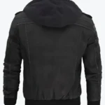 Jacey Men’s Black Hooded Bomber Leather Jacket Back - Rare Jackets