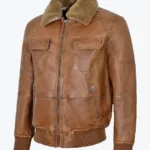 Jackson Men’s Distressed Brown Bomber Leather Jacket Side - Rare Jackets