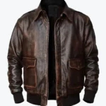 Jacob Men’s Distressed Brown A-2 Bomber Leather Jacket Front - Rare Jackets