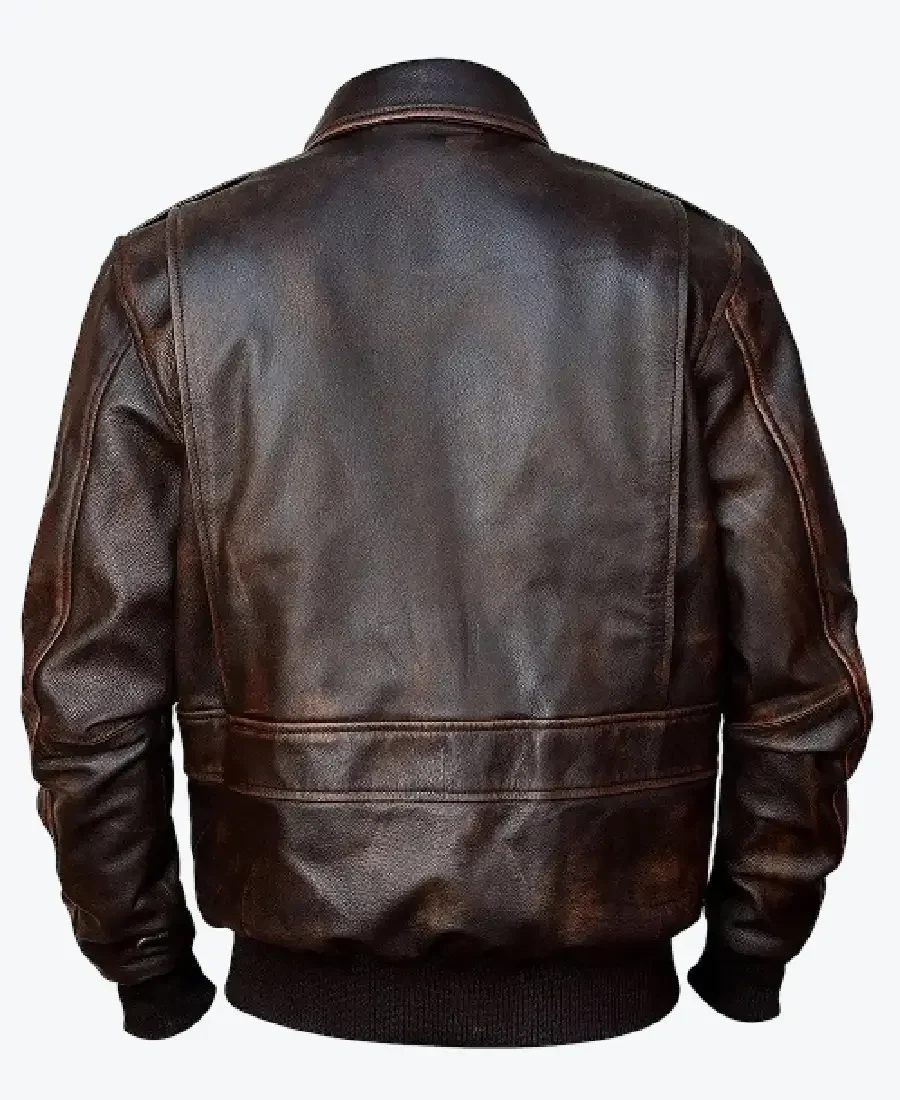 Jacob Men’s Distressed Brown A-2 Bomber Leather Jacket Side - Rare Jackets (1)