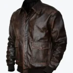 Jacob Men’s Distressed Brown A-2 Bomber Leather Jacket Side - Rare Jackets